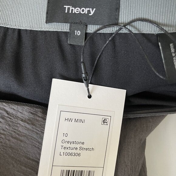 THEORY Skirt Womens 10 Grey High Waist Greystone Texture Stretch Miniskirt New - Picture 2 of 12